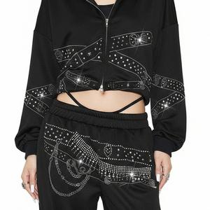 Ensemble de survêtement décontracté orné de strass pour un usage quotidien – Sweat à capuche et pantalon de survêtement brillants de qualité supérieure - Product Image 6