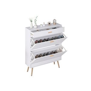 Moderno Armadio per Scarpe da 16 Paia con 2 Cassetti Ribaltabili, Organizzatore Bianco in MDF per Ingresso, per Tacchi e Stivali - Product Image 5