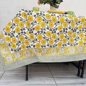 Trending Dusty Rose Sage Yellow Indian Handmade Floral Block Printed Customized Size 100% Cotton Eco-Friendly Classic <b>Tablecloth</b> - Product Image 3
