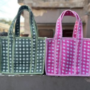 Handmade Block Print <b>Quilted</b> <b>Tote</b> <b>Bag</b> Eco-Friendly Floral Cotton Lightweight with Handy Pocket for Summer Winter Beach Shopping - Product Image 5