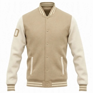 Blouson Bomber Vintage Homme Personnalisé en Laine Imperméable à Capuche Séchage Rapide Beige avec Manches Effet Cuir Style Rétro Lycéen - Product Image 1