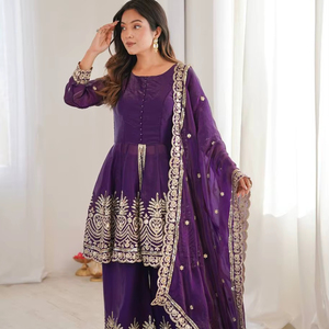 Women's Beautiful Party Wear Kediya-Palazzo and Fancy Dupatta Set new design for 2026 Womens Embroidered Salwar - Product Image 1