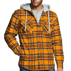 Camisa con Capucha a Cuadros para Hombre, con Bolsillos, Estilo Casual para Otoño, Cuello Camisero, Cierre de Botones, Corte Regular - Product Image 2