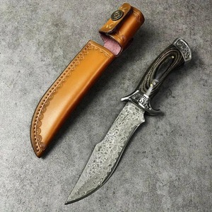 Couteau à lame fixe multifonctionnel DIY OEM fait main en acier inoxydable, à pointe tombante et bord biseauté, pour la chasse et la survie en extérieur, avec manche en bois et acier - Product Image 6