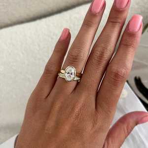 2 Carat Oval Lab Grown Diamond <b>Thick</b> Bezel-Prong Set Cathedral Flush Fit Bridal Set, Engagement <b>Ring</b> Set, IGI Certified - Product Image 6