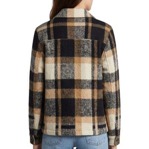 Chemisier ample boutonné à col pointu en flanelle tissée robuste à carreaux, mélange de laine, pour femme - Product Image 2