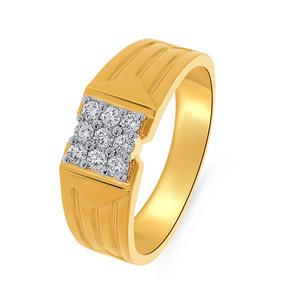 แหวนทองคำแท้ 14K สำหรับผู้ชาย ประดับเพชรทรงกลมแบบฝังเรียงเป็นกลุ่ม ด้านข้างมีลวดลาย แหวนดีไซน์หรูหรา - Product Image 1