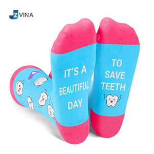 JZVINA <b>Women</b> Ankle <b>Socks</b> Cotton Blend Breathable Digital Print Cartoon Tooth Pattern Novelty Daily Wear Autumn Style - Product Image 1