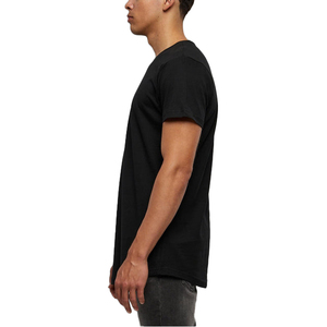 T-shirt noir surdimensionné pour homme, manches courtes, col rond, coton uni, streetwear décontracté, coupe ample, longueur longue - Product Image 3