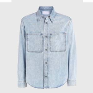 Camisa de Mezclilla de Manga Corta para Hombre, Color Sólido, Cuello Clásico, Cierre de Botones, Corte Regular, Algodón Lavado, Estilo Casual de Verano - Product Image 3