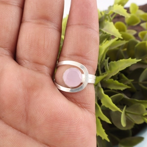 <b>Indian</b> Style High Quality Pink Chalcedony Gemstone <b>Ring</b> Channel Setting Jewellery In 925 Sterling Silver Plated For Women's Wear - Product Image 2