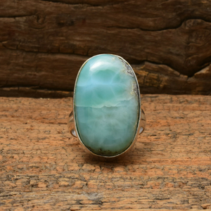 Anillo de Larimar Genuino, Plata de Ley 925, Anillo de Compromiso con Gema Ovalada de Larimar, Joyería de Larimar Azul, Regalo de Aniversario - Product Image 2