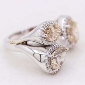 Wholesale 18K White Gold Custom Bridal Fancy Yellow Diamond Pear Marquise Oval 3 Stone Halo <b>Open</b> Engagement <b>Rings</b> - Product Image 2