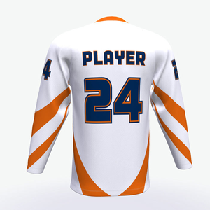 Jersey de Hockey sobre Hielo Sublimado Personalizado para Hombre, Manga Larga, Blanco con Rayas Naranjas, Jugador Número 24, Poliéster que Absorbe la Humedad, Corte Regular - Product Image 5
