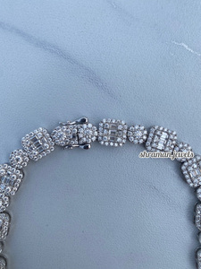 925 Solid Silver Unisex Custom Iced 10MM Baguette Moissanite Diamond Bling Chain Link Tennis <b>Necklace</b> Hip Hop Style Wedding Gift - Product Image 4