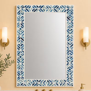 Cadre de miroir en bois fait main avec incrustation de os et motif moderne - Product Image 3
