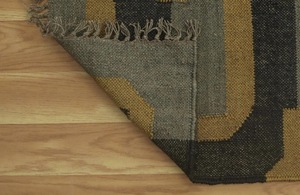 Handmade Kilim Wool Low Pile <b>Runner</b> <b>Rug</b> Geometric Tribal Boho Hallway <b>Rug</b> Dark Olive Mustard Narrow Rustic Floor - Product Image 4