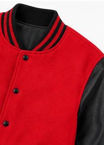 <b>Red</b> Men's <b>Varsity</b> <b>Jacket</b> With <b>Black</b> Leather Sleeves Button Closure Casual Style Autumn Wear - Product Image 4