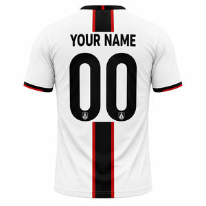 Camiseta de Fútbol Personalizada Unisex, Blanca, Negra y Roja a Rayas, sin Mangas, Cuello Redondo, Transpirable, 100% Poliéster, Impresión Sublimada con Nombre del Jugador - Product Image 2