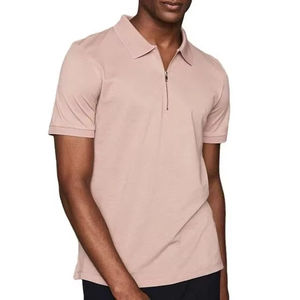 Polo de algodón de primera calidad con logotipo personalizado para hombre, corte ajustado, con cremallera, manga corta, transpirable. - Product Image 1
