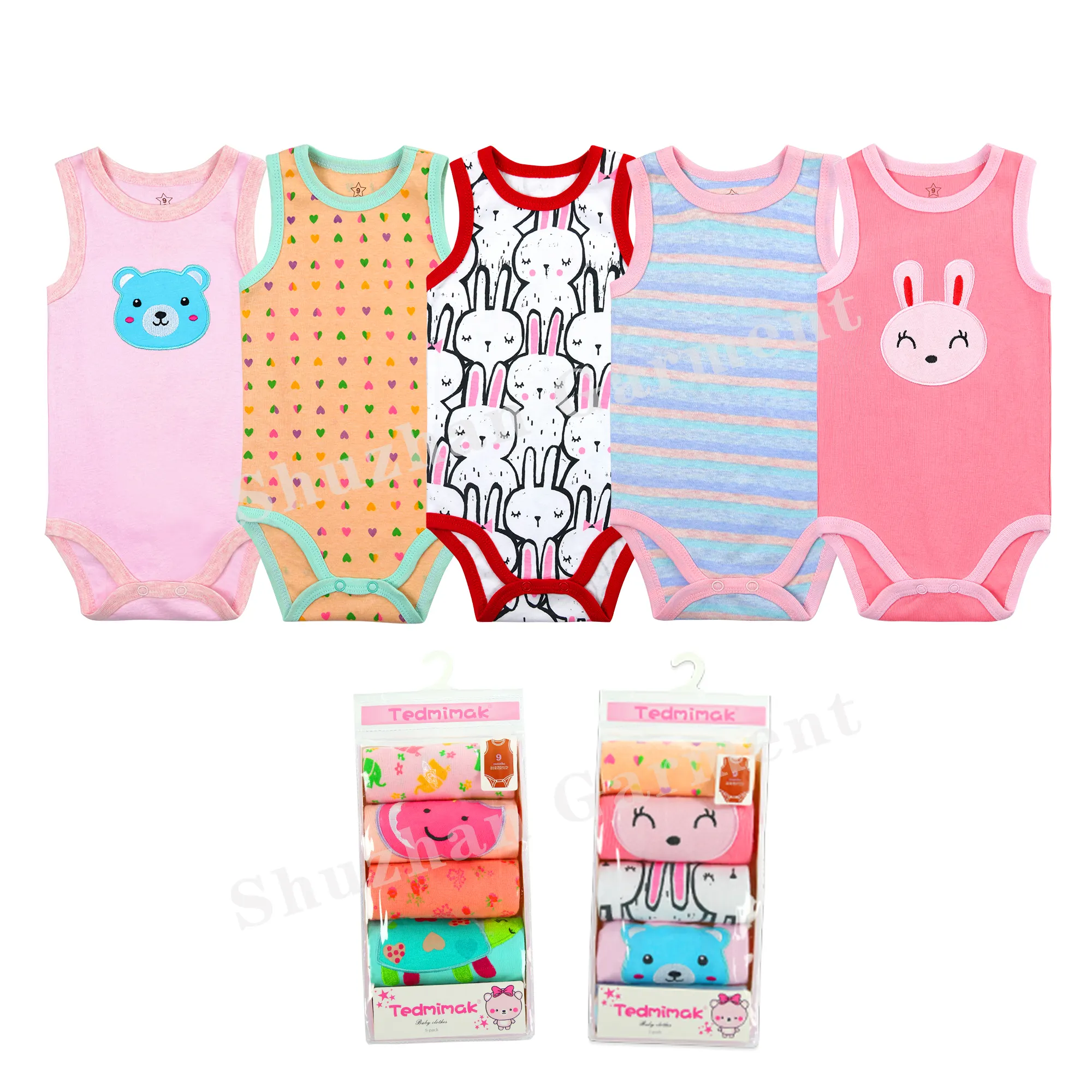 Bebek giysileri kıyafet örgü 5 paket kolsuz bebek Romper pijama Bodysuits yaz bebek pamuklu kumaş Unisex için