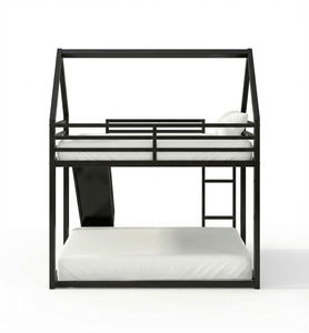 Cama litera doble sobre doble de madera de pino maciza moderna para niños con almacenamiento, ecológica, duradera, convertible con tobogán y escalera - Product Image 5