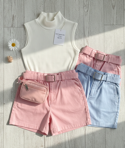 Girls Summer Ribbed Cotton Outfit Set | Sleeveless Top & Belted Shorts with <b>Mini</b> <b>Pouch</b> | Kids Casual Wear Bulk Supplier - Product Image 1