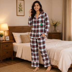 Women's Cotton Plaid <b>Pajama</b> Set Long Sleeve Button Down Sleepwear Two Piece Night <b>Suit</b> Comfortable Loungewear OEM ODM - Product Image 2