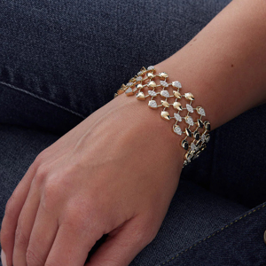 Luxury 18K <b>Solid</b> Gold Diamond Tennis <b>Bracelet</b> Pear Cut Geometric Women's Wedding Jewelry - Product Image 2