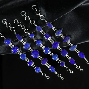 New Arrival Handmade 925 Sterling Silver Plated Afghani Lapis Lazuli Gemstone Multi-<b>Stone</b> Link <b>Bracelet</b> Opaque <b>Stone</b> Jewelry - Product Image 3
