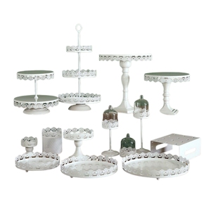 Juego de Soportes para Postres de Metal Blanco a Precio de Fábrica, Soporte para Pastel con Adornos, Decoración para Mesa de Postres, Exhibidores para Catering - Product Image 1