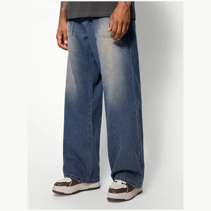 Jeans de Mezclilla para Hombre, 100% Algodón, Estilo Urbano, Desgastados, Anchos y Holgados, Jeans de Pierna Ancha para Hombre - Product Image 3