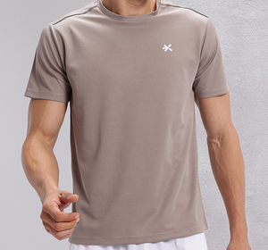 T-shirt sportif à manches courtes pour homme, coupe ajustée, séchage rapide, couleur unie, col rond, tricoté en polyester, pour les activités sportives - Product Image 3