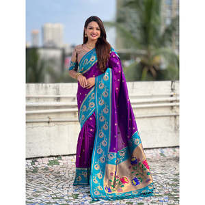 Elite Weaves <b>Purple</b> Rama Soft Silk Lotus Paithani <b>Saree</b> with Intricate Design Premium Handwoven Indian Traditional Wear 650g - Product Image 5