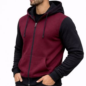 เสื้อฮู้ดซิปสองสีสำหรับผู้ชาย ผ้าฝ้าย 100% ระบายอากาศได้ดี เป็นมิตรกับสิ่งแวดล้อม สไตล์ลำลองสำหรับฤดูหนาวและสตรีทแวร์ - Product Image 4