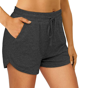 Shorts en tricot taille haute pour femmes avec poches, cordon de serrage, style décontracté, respirant, couleur unie, en coton et élasthanne - Product Image 5