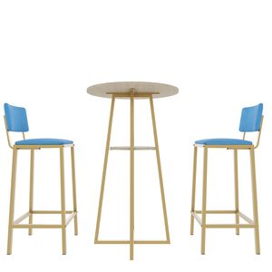 Set di tre sedie da bar con struttura dorata e cuscini e schienali in spugna, dotato di funzione contenitore - Product Image 2