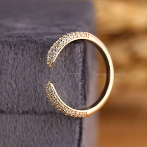 14K Solid Gold Open Cuff Wedding Ring Lab Grown Diamond Anniversary Band Minimalist Open <b>Gap</b> Stackable for Women - Product Image 5