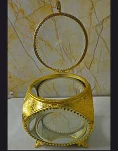 Handmade Gold Metal Round Glass Jewelry <b>Box</b> Vintage Decorative Mirror Base Keepsake Organizer Luxury Crystal <b>Trinket</b> Case - Product Image 5