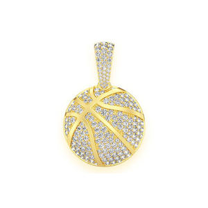Pendentif de basket-ball plaqué or 10 carats de luxe avec micro-pavé de diamants naturels VVS, unisexe, à porter au quotidien, cadeau idéal pour lui - Product Image 1