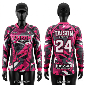 Jersey de Paintball para Mujer, Premium, 180 GSM, Poliéster Transpirable, Rosa, Negro, Camuflaje, Multipanel, Logotipo Personalizado por Sublimación - Product Image 1