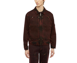 Veste de travail en jean délavé style vintage américain pour homme, personnalisée, avec fermeture éclair ornée de strass, vente en gros - Product Image 3