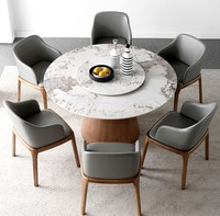 Moderne Luxus-Wohnmöbel Marmor Sinterstein Eichen-Massivholz-Basis 6-Sitzer Esszimmermöbel Esstisch-Set