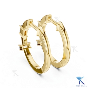 Custom Lab Grown CVD Baguette Diamond <b>Huggie</b> Hoop Earrings Luxury 14K Solid Gold Wedding Women Jewelry - Product Image 4