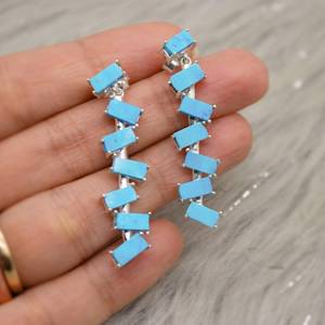 Turquoise <b>Silver</b> Drop <b>Earrings</b> December Birthstone Blue Gemstone Handmade Dangle Jewelry Gift For Women - Product Image 2