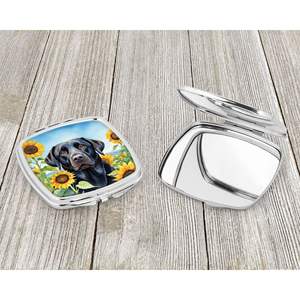 <b>Compact</b> Folding Handheld <b>Makeup</b> Mirror Labrador Retriever and Sunflowers Decorative Travel Mirror Gift for Women and Girls - Product Image 3