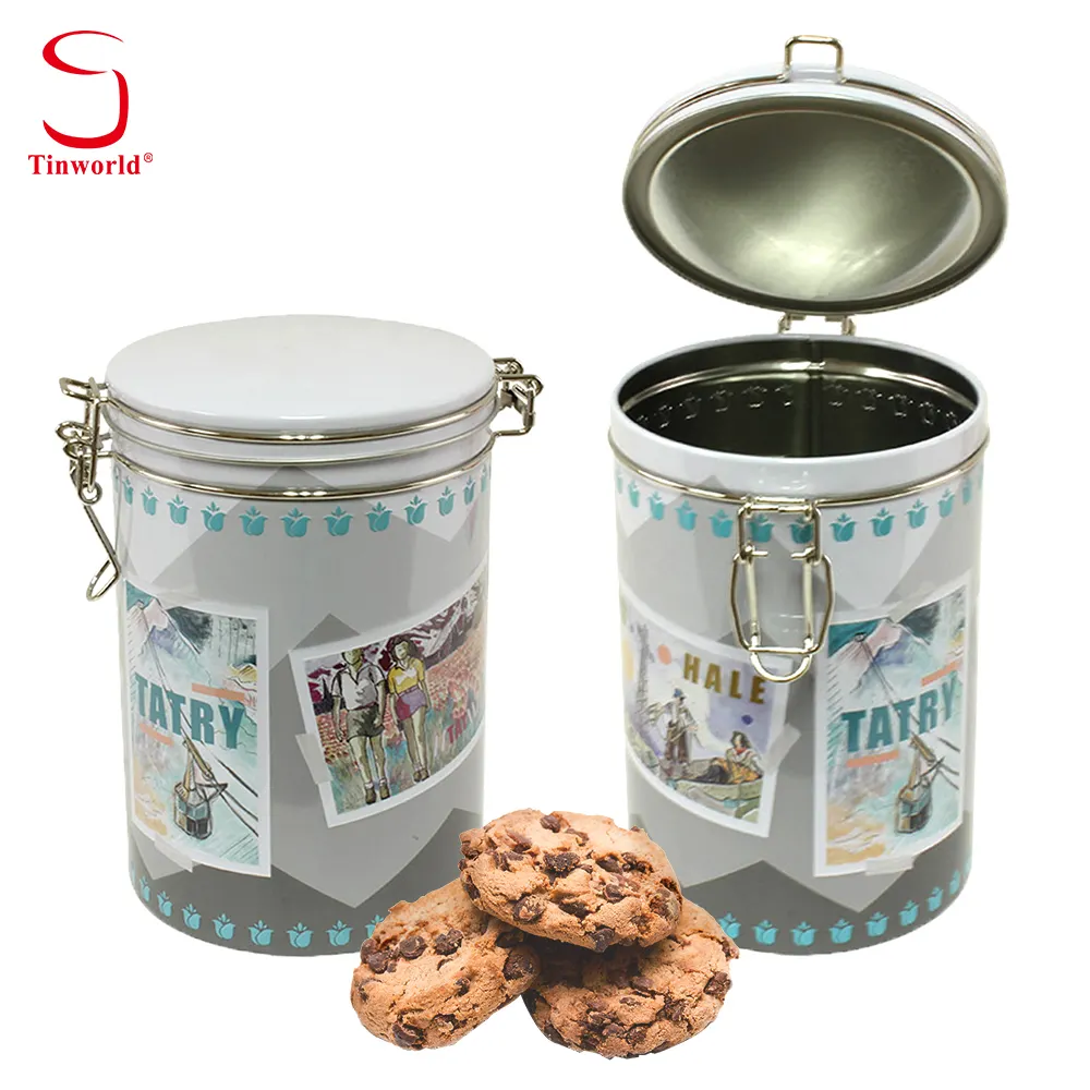 Bán buôn tùy chỉnh tinplate Biscuit lưu trữ container xi lanh bao bì thực phẩm hộp kim loại kín Cookie tin có thể cho Cookie