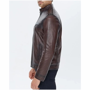 Men's High Street Style Cow Skin Quilted Leather Jacket Autumn Winter Breathable Windproof Eco-Friendly Zipper Fashion Wholesale - Product Image 2