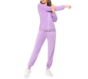Custom Logo Regular Fit Winter <b>Women's</b> Casual Solid Color Zip Hooded 100% Cotton <b>Tracksuit</b> Set Long Sleeve Jogger 2-Piece Outfit - Product Image 3