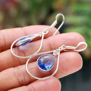 Boucles d'oreilles en Tanzanite, argent sterling 925, pierre précieuse naturelle, bijoux faits à la main pour femmes, vente en gros - Product Image 6